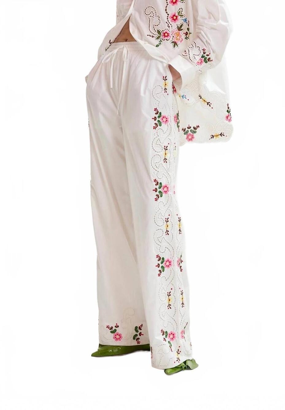 NEW ESSENTIEL ANTWERP janai embroidered pants in combo1 off white